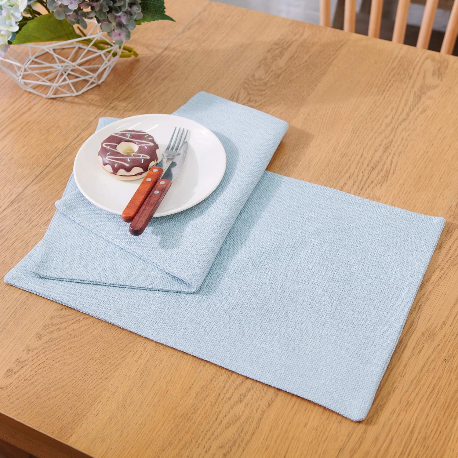 Set of 4 Soft Linen Decorative Placemats Heat Resistant Dining Table Place Mats Kitchen Table Mats 12 x 18 Light Blue